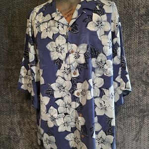 Tommy Bahama Shirt Mens XXL Blue Gray Island Modern Fit 100% Silk Hawaiian Camp